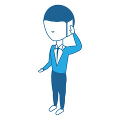 avatar businessman standing and talking on cellphone over white background, blue shading design.  vector illustration