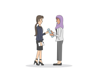 Illustration of business women discussing icon