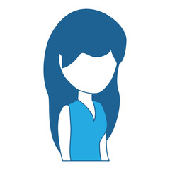 avatar woman with long hair over white background, blue shading design. vector illustration