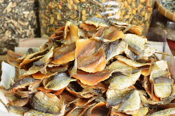 Dried fish at the market in taiwan        