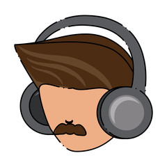 avatar man with mustache and  using a headphones over white background, colorful design. vector illustration