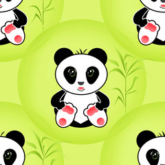 Fototapeta premium Sitting cute little panda bamboo illustration background
