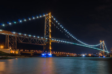 Hercilio Luz Bridge, Florianopolis Santa Catarina Brazil. Ponte of the beginning of the 20th century, it is the postcard of the state of Santa Catarina, with night illumination