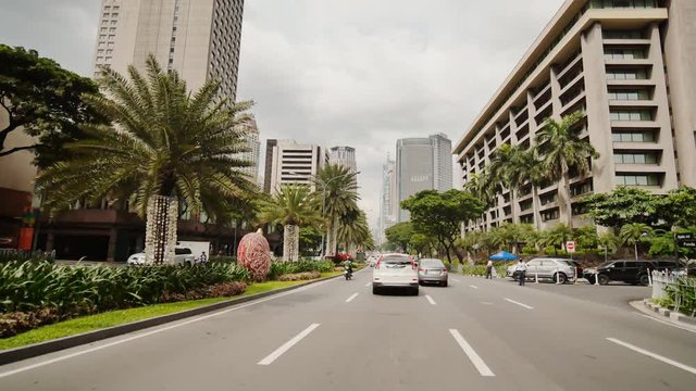 Skyscrapers in Manila. Shooting in motion. Makati District in Manila. Philippines.
