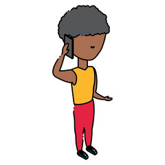 avatar man standing and talking on cellphone over white background, colorful design. vector illustration