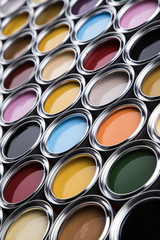 Colorful paint cans set