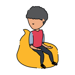 avatar man sitting on bean bag over white background, colorful design. vector illustration