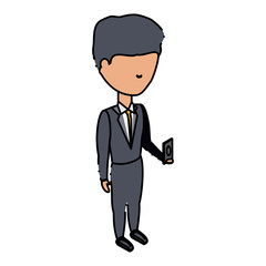 avatar businessman standing and talking on cellphone over white background, colorful design. vector illustration