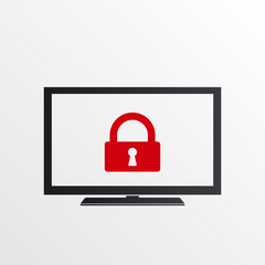 TV icon with padlock sign. TV icon and security, protection, privacy symbol