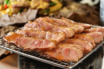 Close up of sliced duck meat 