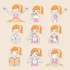 The Daily Routines Of Girl, Outline, People, Activities, Habit, Lifestyle, Leisure, Hobby, Avocation