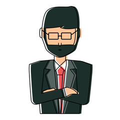 avatar businessman with arms crossed over white background, colorful desing. vector illustration