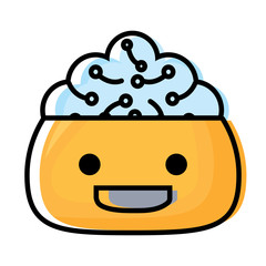 Cartoon robot showing the brain over white background, colorful design. vector illustration