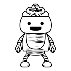 sketch of Cartoon robot showing the brain over white background, vector illustration