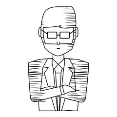 sketch of avatar businessman with arms crossed over white background, vector illustration