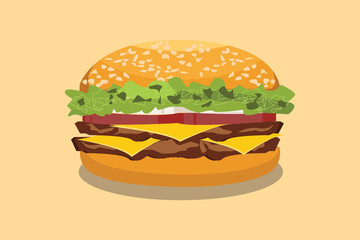 hamburger american style with flat style and yellow background