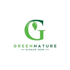 letter G logo concept, nature green leaf symbol, initials  icon design