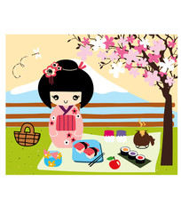 Stock vector beautiful doll in the park