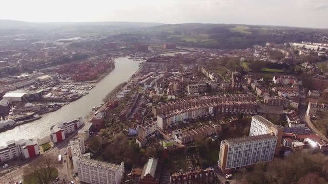 Aerial Drone Footage of Bristol Harbourside, River Avon, Buildings & Houses