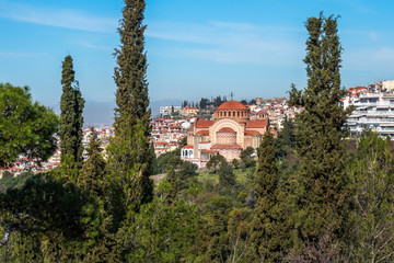 View of Thessaloniki and the Orthodox church of Saint Paul the Apostle. Greece