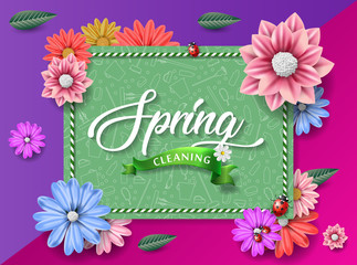 Spring cleaning with set of cleaning supplies and tools pattern. Spring cleaning background. Grand ménage de printemps.