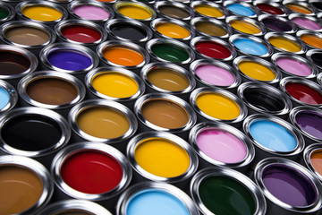 Colorful paint cans set