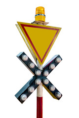 Railway or Railroad Crossing sign isolated on white