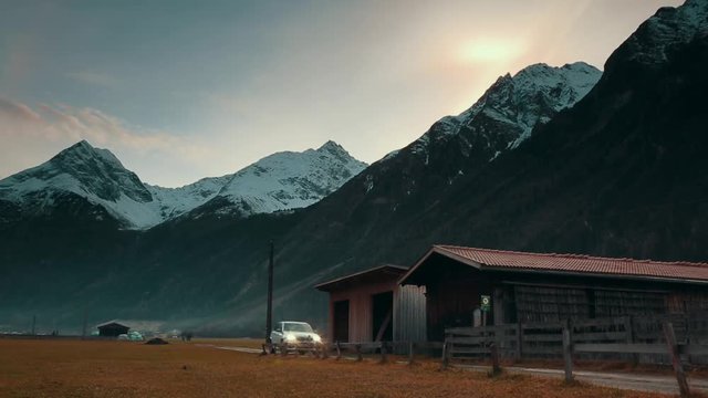 By car on mountain roads, Alpine Mountains. May 2017