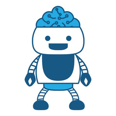Cartoon robot showing the brain over white background, blue shading design. vector illustration