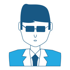 avatar businessman with sunglasses over white background, blue shading design. vector illustration