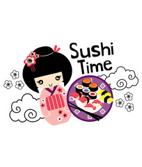 sushi time doodle vector