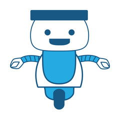 Cartoon little robot icon over white background, blue shading design. vector illustration