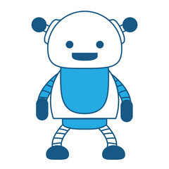 cartoon cute robot icon over white background, blue shading design.  vector illustration
