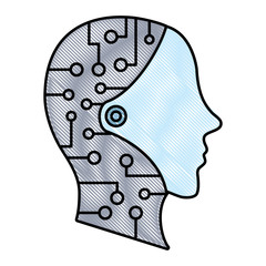 robotic head icon over white background, colorful design. vector illustration