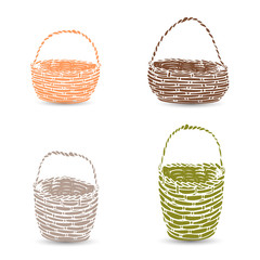Collection of a basket of different colors, silhouette on white background,