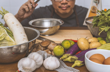 Asian Man prepare to cook