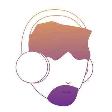 avatar man with beard and using a headphones over white background, vector illustration