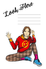 Fashion girl girl waving her hand. Sketch style vector illustration