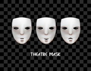 Theatrical masks on a checkered background. Joy, sadness, indifference. Vector masks.
