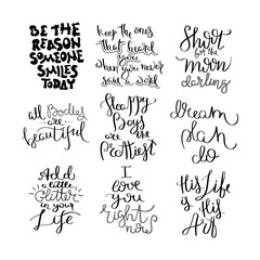 Hand written calligraphy quote motivation for life and happiness. For postcard, poster, prints, cards graphic design.