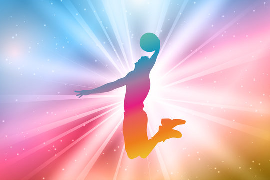 Basketball Player Silhouettes, Colorful, Rainbow 