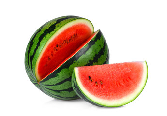 whole and slices watermelon isolated on white background