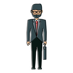 avatar businessman standing and holding a briefcase icon over white background, colorful design. vector illustration