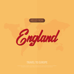 Hello from England. Travel to Europe. Touristic greeting card. Vector illustration