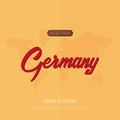 Hello from Germany. Travel to Europe. Touristic greeting card. Vector illustration