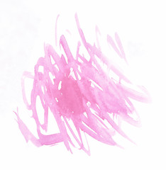 Fototapeta premium Pink watercolor hand drawn isolated stain many small strips. on white background. Abstract paper texture shape scribble element for template, banner, web. Water color wet brush