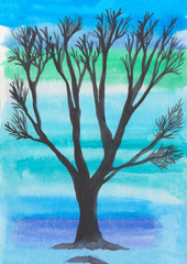 Watercolor tree. Hand painted illustration.