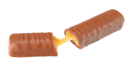 Caramel Chocolate Bar Isolated On White Background
