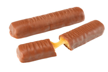 Caramel Chocolate Bar Isolated On White Background