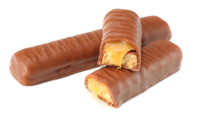 Caramel Chocolate Bar Isolated On White Background